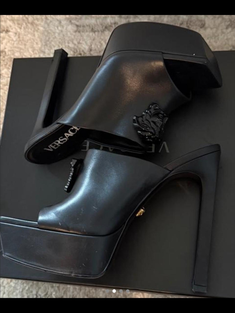 Versace Black Leather Medusa Platform Slide Mules - Picture 2 of 4